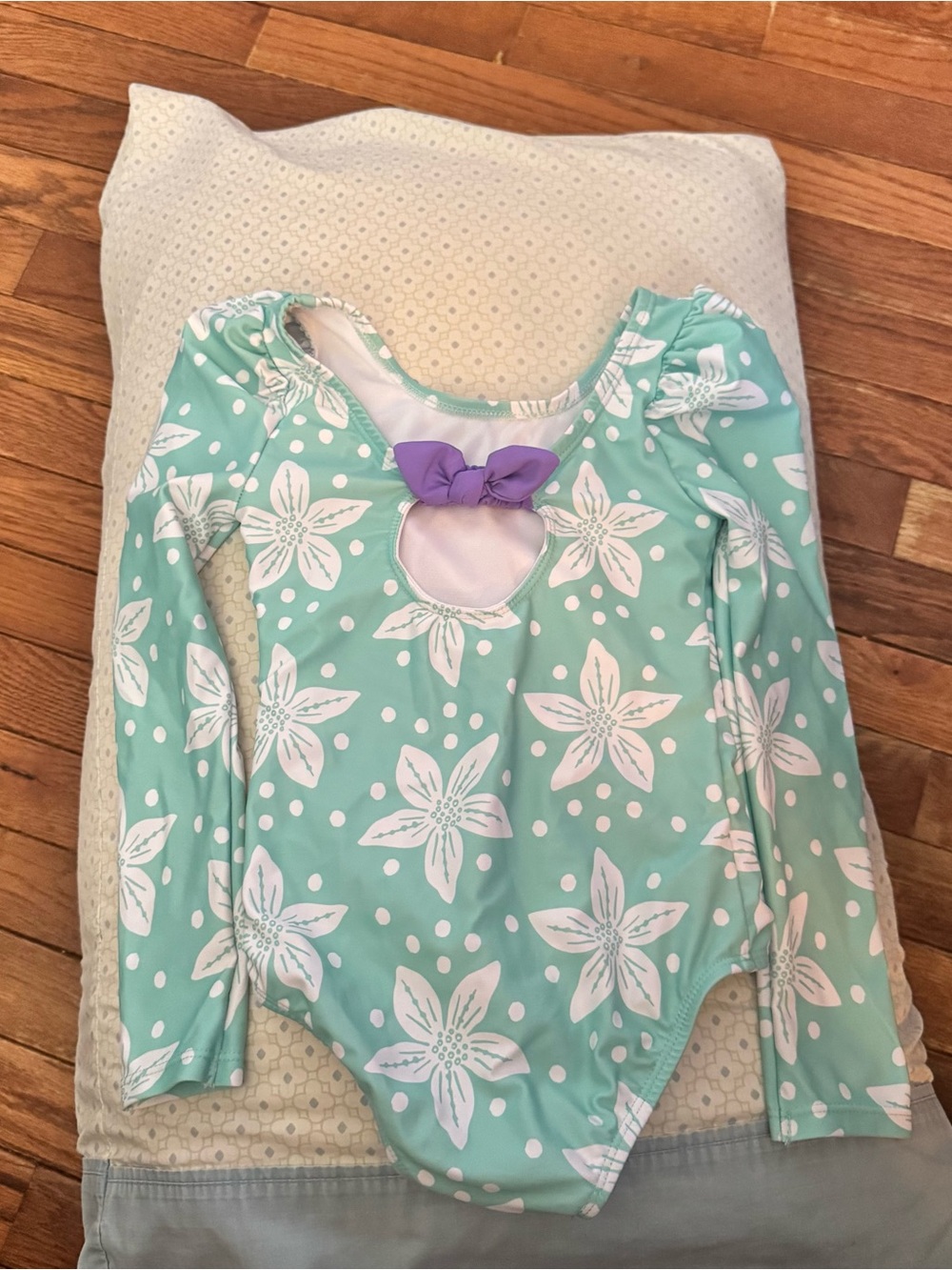 Disney Girls' Aqua Long-Sleeve One-Piece Swimsuit with Mermaid Graphic - Picture 2 of 3